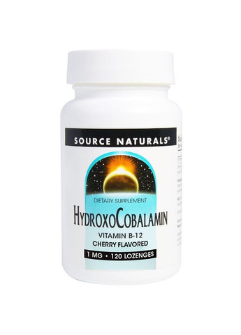 Витамин B12, 1 мг, Гидроксокобаламин, вкус вишни, Hydroxocobalamin,, 120 таблеток Source Naturals (326055309)