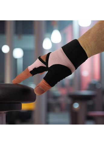 Рукавички без пальців для фітнесу велоспорту спортзалу важкої атлетики з фіксатором зап'ястя Рожеві 66_10_M_1C No Brand (369164831)