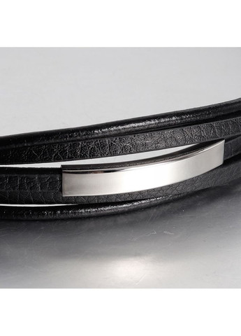 Мужской кожаный браслет плетеный, черный со стальными серебряными вставками. No Brand (362571621)