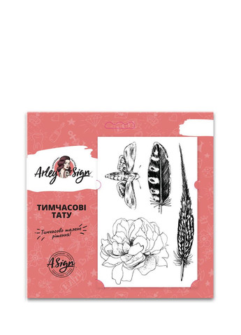 Временное тату "Чёрний сет перья цветка и мотыля" Arley Sign (293850158)