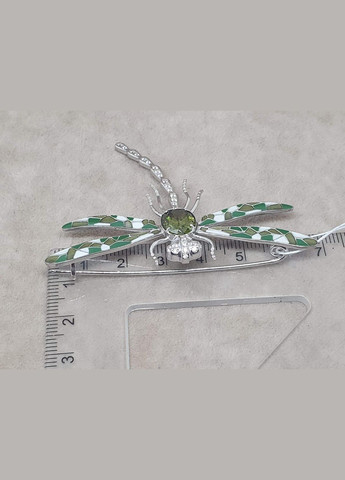 Серебряная брошь Стрекоза с фианитами и эмалью. 70001Р Хризолитовый Vegas (337171901)