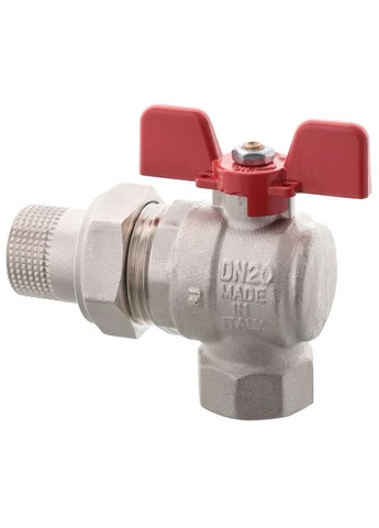 Кран с американкой R106-075 - 3/4" угловой, латунный шаровый затвор, никелированная латунь, хромированное покрытие Roho (399028127)