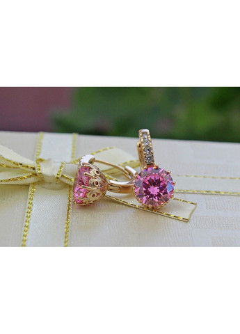 Сережки з великим рожевим каменем і круглою застібкою 2 см золотисті love-shopping Xuping Jewelry (354661800)