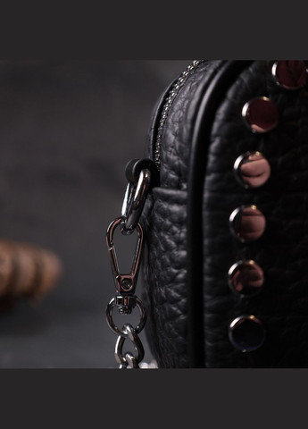 Стильна сумка декорована металевими кнопками з натуральної шкіри 22333 Чорна Vintage (298568370)