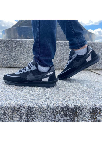 Черные демисезонные кроссовки мужские nike ld waffle sacai black найк No Brand