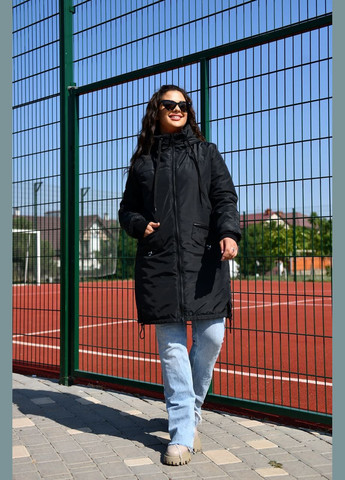 Чорна жіноча куртка з капюшоном колір чорний р.48/50 449495 New Trend