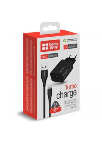 Зарядний пристрій g (CWCHS013QCL-BK) Colorway 1usb quick charge 3.0 (18w) black + cable lightnin (268141173)