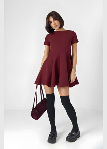 Бордовое праздничный, коктейльное, повседневный, кэжуал, вечернее женское короткое коктейльное платье мини с пышной юбкой красное, бордовое бургунди Україна однотонное