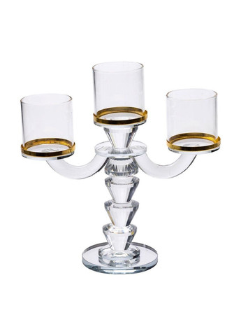Канделябр на 3 свічки 23×9×23.5 см підсвічник скляний декоративний із золотою окантовкою HP-4-35 Yiwu (369142704)