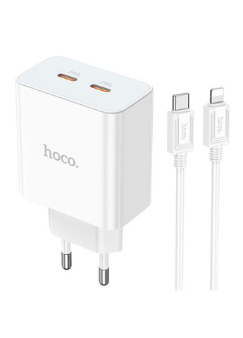 Адаптер сетевой TypeC to Lightning Cable Leader dual port(2C) charger C108A 2Type-C 35W белые Hoco (293346002)