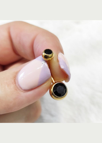 Серьга для пирсинга пупка "Чёрный агат" навела медзолото медицинская ювелирная сталь с цирконами Spikes (323168521)