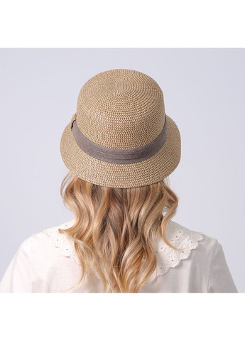 Панама жіноча зі стрічкою гофре папір коричнево-бежева ЕЛІАНА LuckyLOOK 733-701 (328217392)