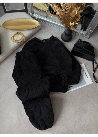 Чорна зимня жіноча махрова піжама кофта + брюки KaraMix