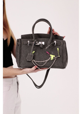 Сумка-тоут з темно-сірого деніму з яскравими скріпками No Brand (362588217)