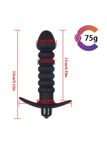 Анальний вібростимулятор чорний з рельєфною поверхнею, 13,2 см No Brand (315725406)