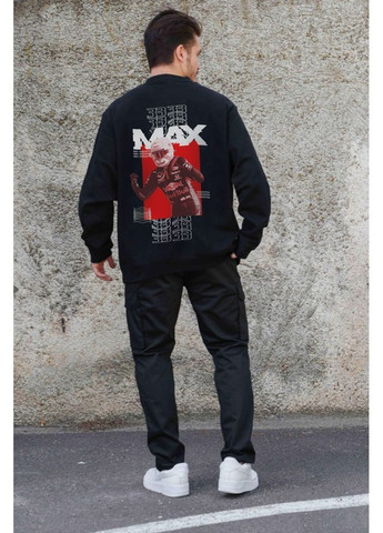 Чорний утеплений оверсайз світшот на флісі з принтом max black Without (362357860)