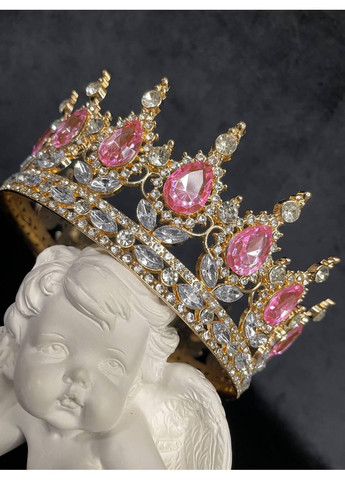 Корона с розовыми камнями Swarovski Золото 13.5 см Тиара с камнями Swarovski для свадьбы. No Brand (369162831)
