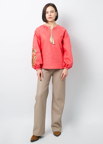 Коралова вишиванка жіноча з льону BeART візерунок квітковий вільна льон (320382498)