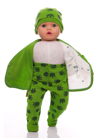 Зелений демісезонний комплект розпашонка, повзунки, шапка для хлопчика трикотажний з жабою зелений 62 см (33075) BABYKROHA