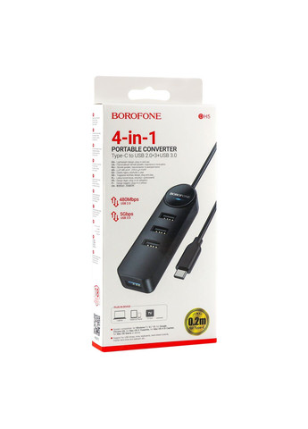 Хаб USB DH5 4-in-1 (Type-C to USB3.0+USB2.0*3)(L=0.2M) Чорний Borofone (337993685)
