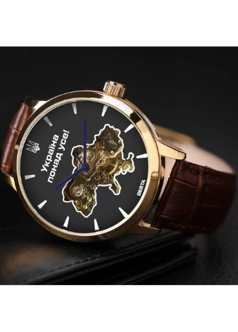 Чоловічий годинник Skeleton Gold Black Dial Наручний Класичний Водостійкий Механічний Автозавод Скелетон З Шкіряним Ремінцем Besta (386524448)