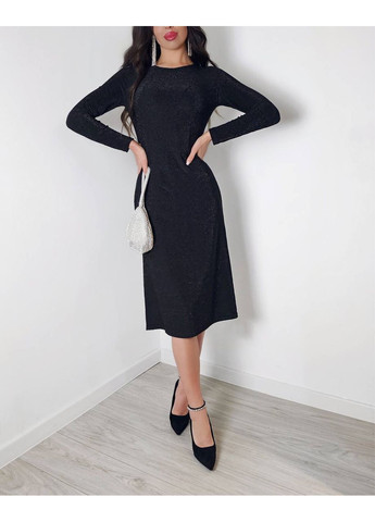 Черное праздничный элегантное платье из люрекса — замеры в описании силуэтная Vione однотонное