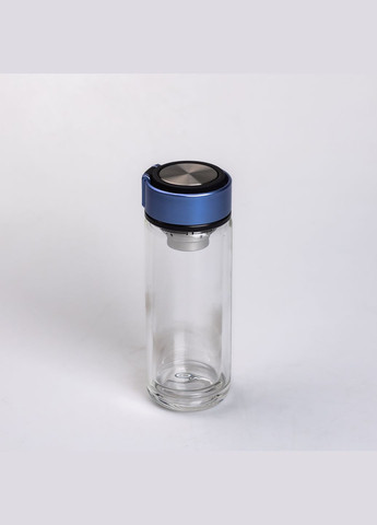 Термос стеклянный 330 мл с двойными стенками и ситечком, синий Yiwu (307084546)