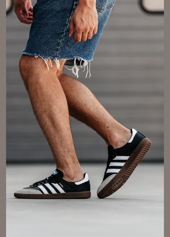 Чорні Осінні кросівки чоловічі і жіночі adidas samba vegan black grey | адідас самба веган чорні білі No Brand