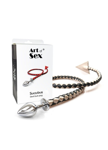 Металлическая анальная пробка L с дьявольским хвостом - Succubus, экокожа, черный/золото Art of Sex (339866160)