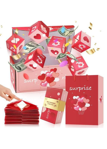 Подарочная магическая коробка с вылетающими кубиками – оригинальное оформление денежного сюрприза 16 карток No Brand Коробка (337709077)