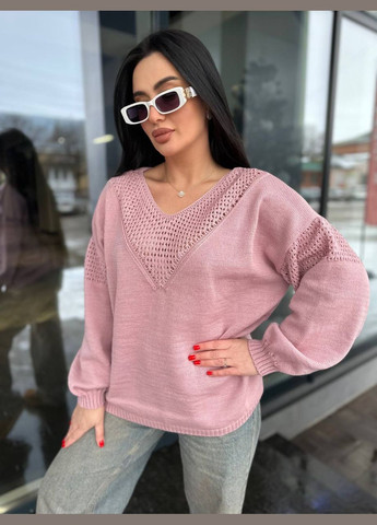 Розовый свитер алина большие размеры тонкой вязки розовый You Best