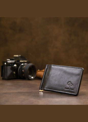 Чоловічий шкіряний затиск для грошей 11475 Чорний Grande Pelle (329151676)