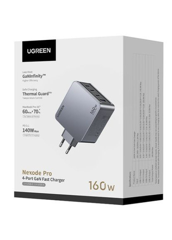 Зарядное устройство 4xUSB 160W (3xUSBC + USB-A) Gan Nexode Pro серый X763 Ugreen (315435270)