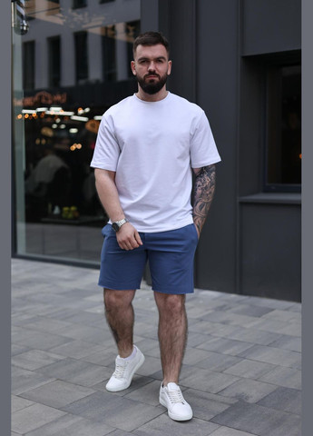 Красивые летние мужские костюмы хлопковый комплект, белая футболка синие шорты, для отпуска и спорта Intruder Breeze (359378575)