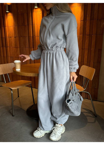 Комбінезон жіночий KaraMix однотонний сірий повсякденний фліс