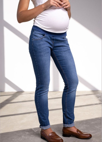 Стильні джинси для вагітних slim fit сині бандаж під животик Юла мама - (285739092)