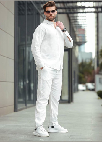 Білий демісезонний костюм чоловічий натуральний дихаючий матеріал льон бохо No Brand