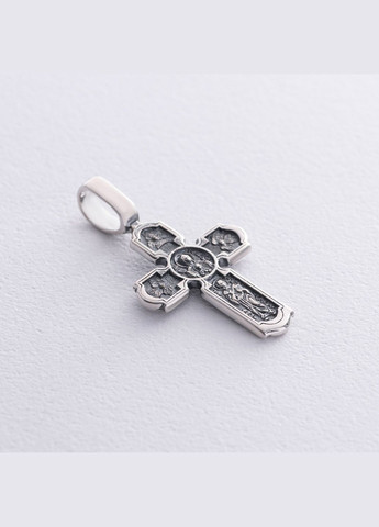 Православный серебряный крест Распятие Христово. Икона Божией Матери 133240 Oniks (297510487)