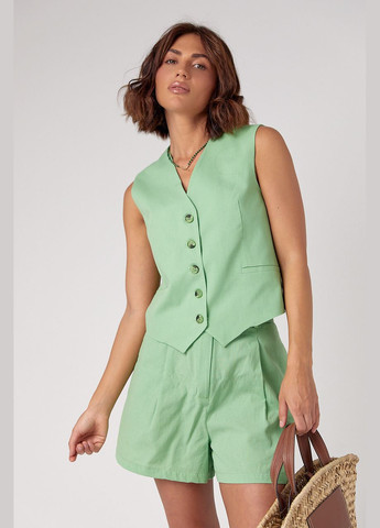 Літній жіночий лляний костюм із шортами та жилетом - бежевий Lurex (297577515)