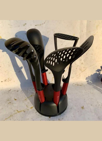 Набор кухонных принадлежностей EB-3607 из нейлона на подставке 7 пр красная ручка (EB-3607-red) Edenberg (325471566)