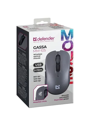 Мышка (52104) Defender Gassa MM-105 Wireless Silent Grey (380287819)