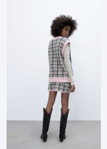 Розовая вечерний, кэжуал, повседневная, домашний, офисная, коктейльный, праздничный в клетку вязанная юбка Zara а-силуэта (трапеция)