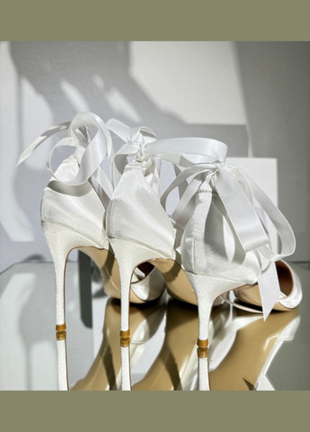 No Brand Свадебные женские туфли с лентой и дополнительным атласным ремешком 6 см. Белый цвет. белый з текстиль, — лето (322414725)