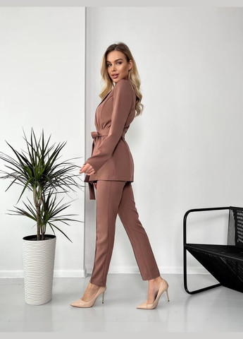 Женский стильный костюм-тройка кофейного цвета 25778 No Brand (323642483)