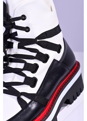 Зимние ботинки женские зимние белые с черным No Brand без декора из искусственной кожи