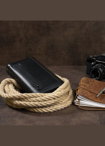 Чоловічий клатч із натуральної шкіри барсетка з ремінцем на руку 14657 Чорний Vintage (302008016)