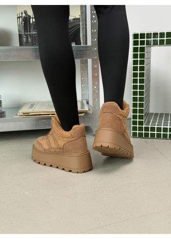 Зимние женские ботинки зимние рыжие на высокой тракторной подошве теплые тедди баранчик натуральная замша массивная подошва No Brand