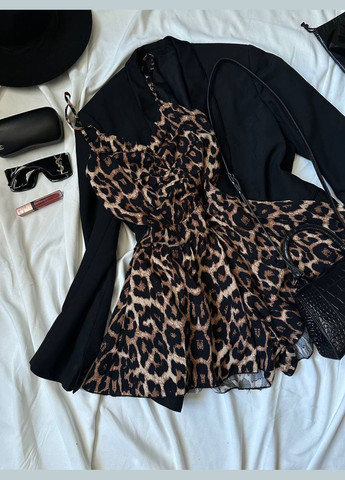 Комбинезон No Brand комбинезон-шорты леопардовый коричневый кэжуал штапель