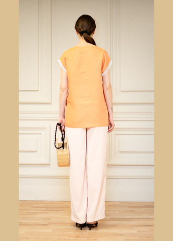 Світло-оранжева лляна блуза з мереживом аліса Dolcedonna