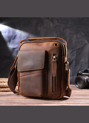 Винтажная мужская сумка из натуральной кожи через плечо с карманами коричневая (sku_21293) No Brand (328922147)